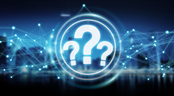 Question Marks Digital Interface Isolated On Blue Background 3d Rendering  Stock Photo - Download Image Now - iStock